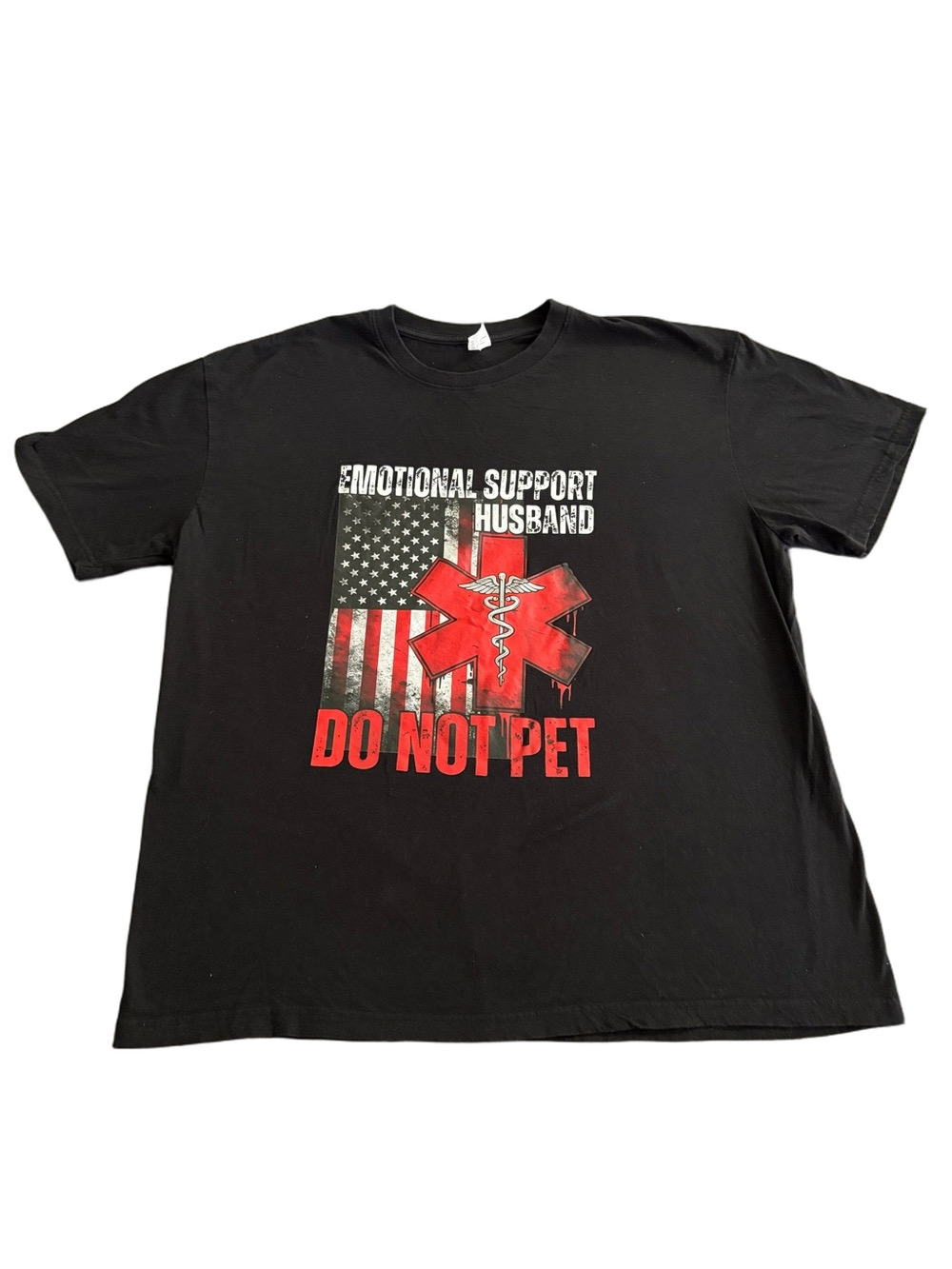 Emotional Support Husband Do Not Pet Graphic Tee Black 2XL Funny EMT